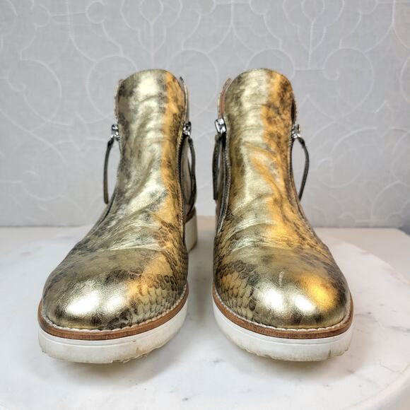 SILENT D Anthro OHMY Booties EU 38 US 7.5 Gold Leather Snakeskin Zipper Ankle - Picture 4 of 14